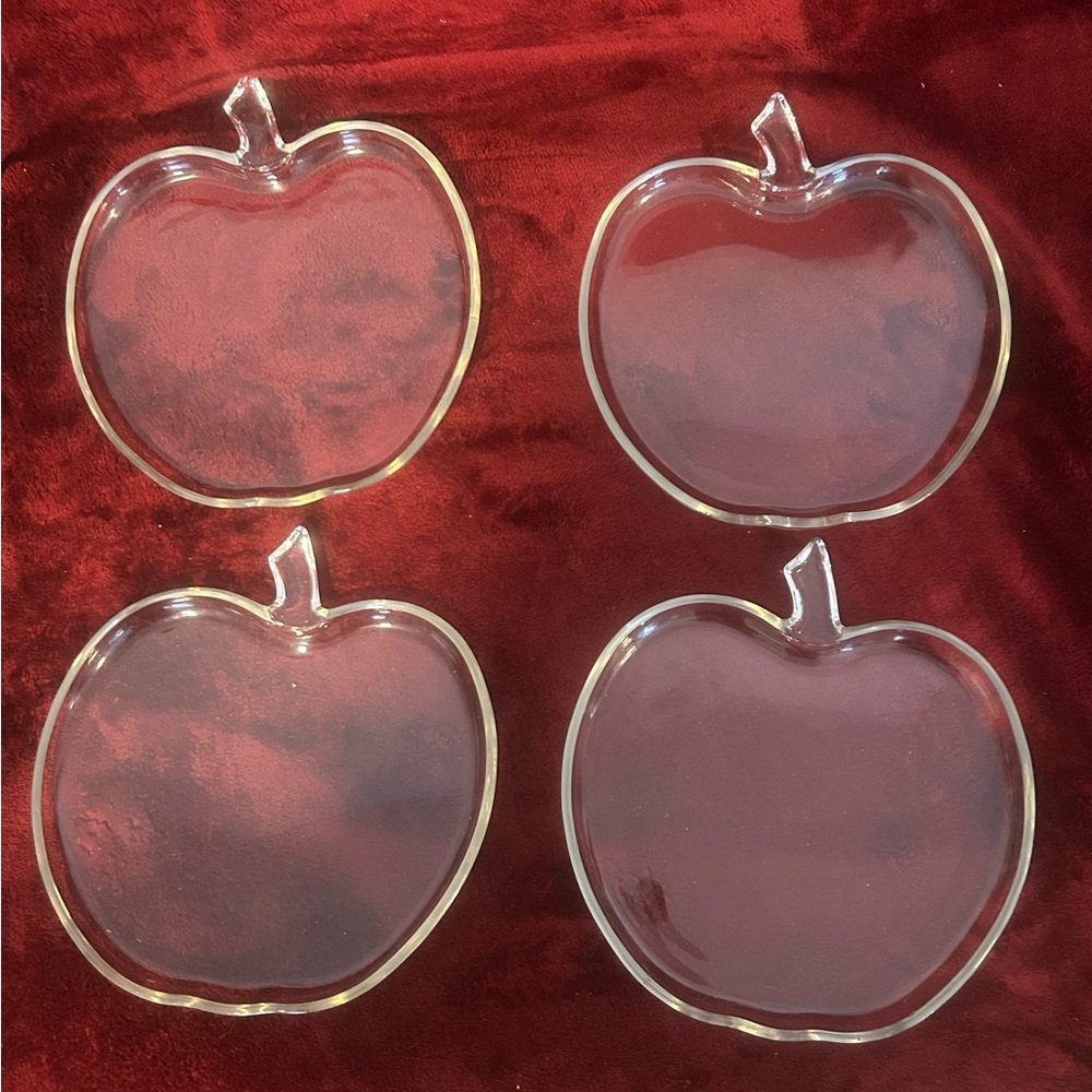 Vintage Set Of 4 Glass Apple Shaped Clear Serving Dishes         9”H  8”W